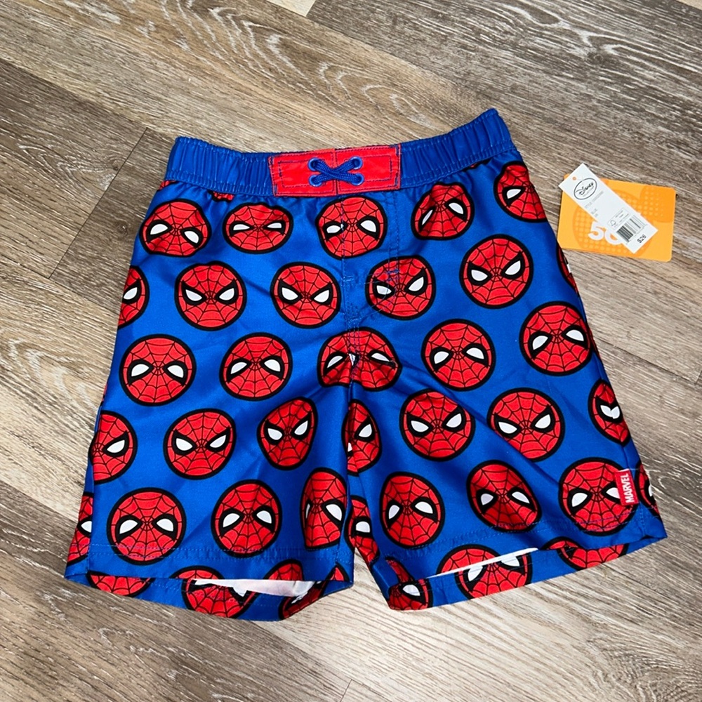 NEW Disney boys Spider-Man swim trunks SPF 50, red/blue, sizes 2, 3, 4, 5/6, 7/8
